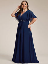 Plus Size V-Neck Waist Applique Chiffon Formal Evening Dress